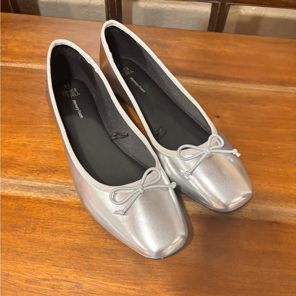 Silver Ballet Flats